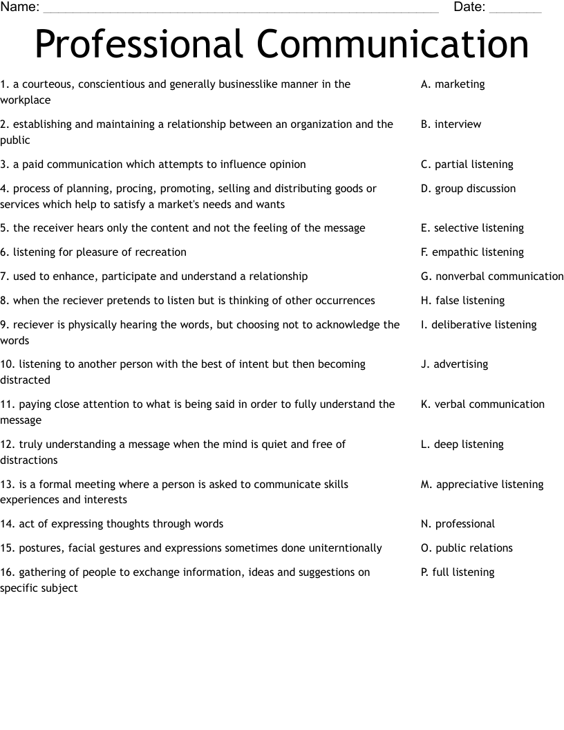 Professional Communication Worksheet WordMint