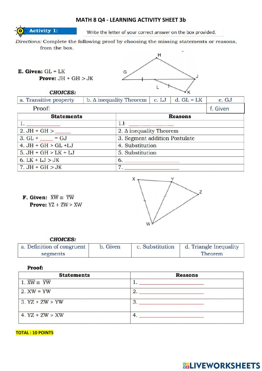 triangle inequalities worksheet answers