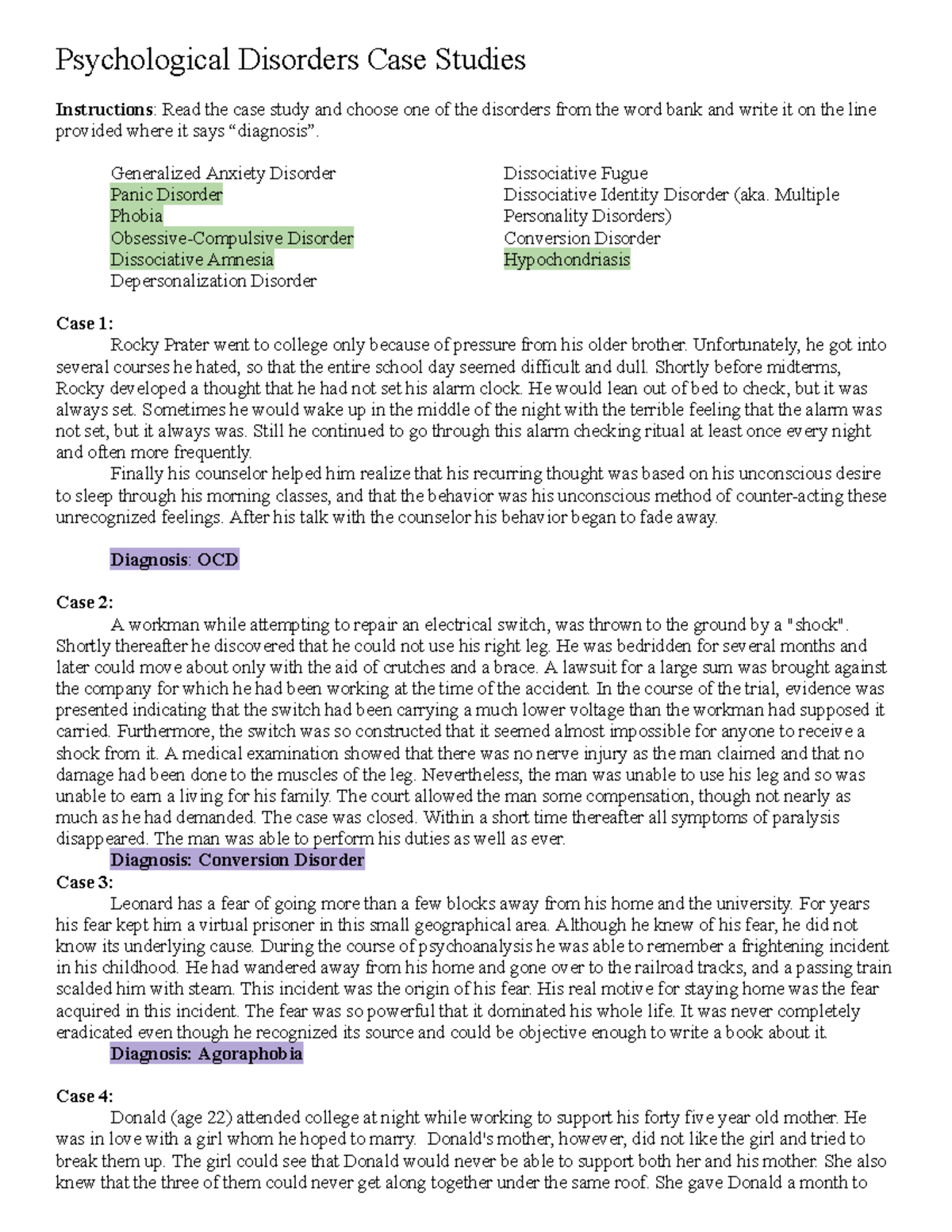 Psychological Disorders Case Studies Worksheet For Diagnosis Studocu Psychological Disorders Case Studies Worksheet For Diagnosis Studocu