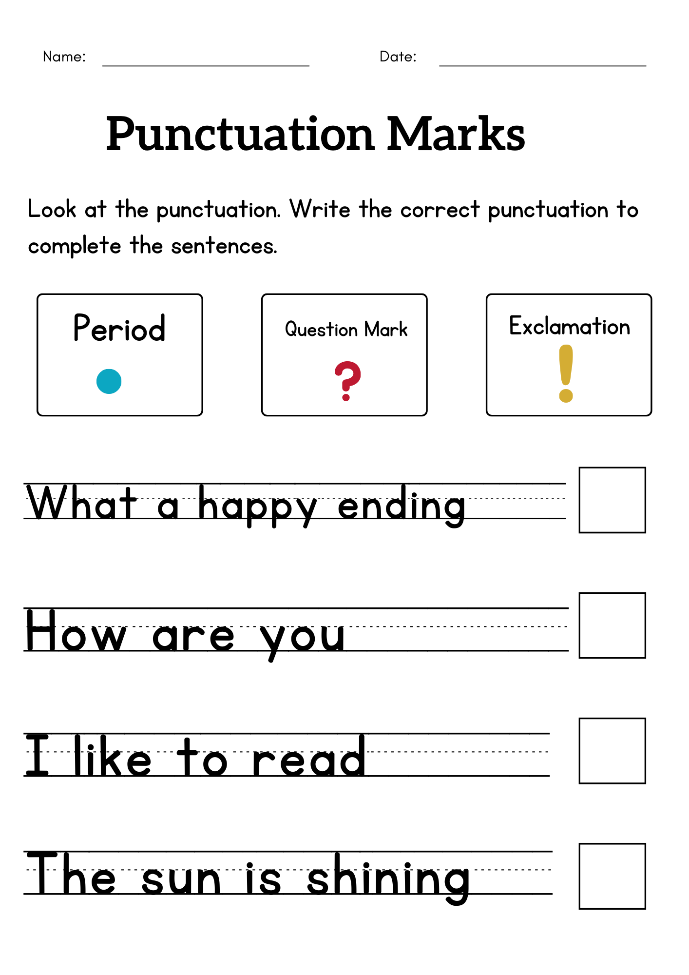 punctuation worksheets with answers