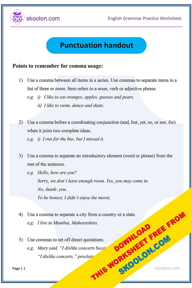 punctuation marks worksheets with answers