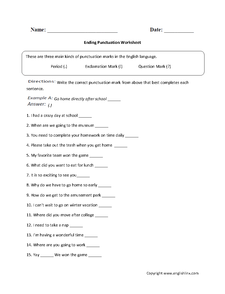 Punctuation Worksheets Free Printable Practice For Grades K 12