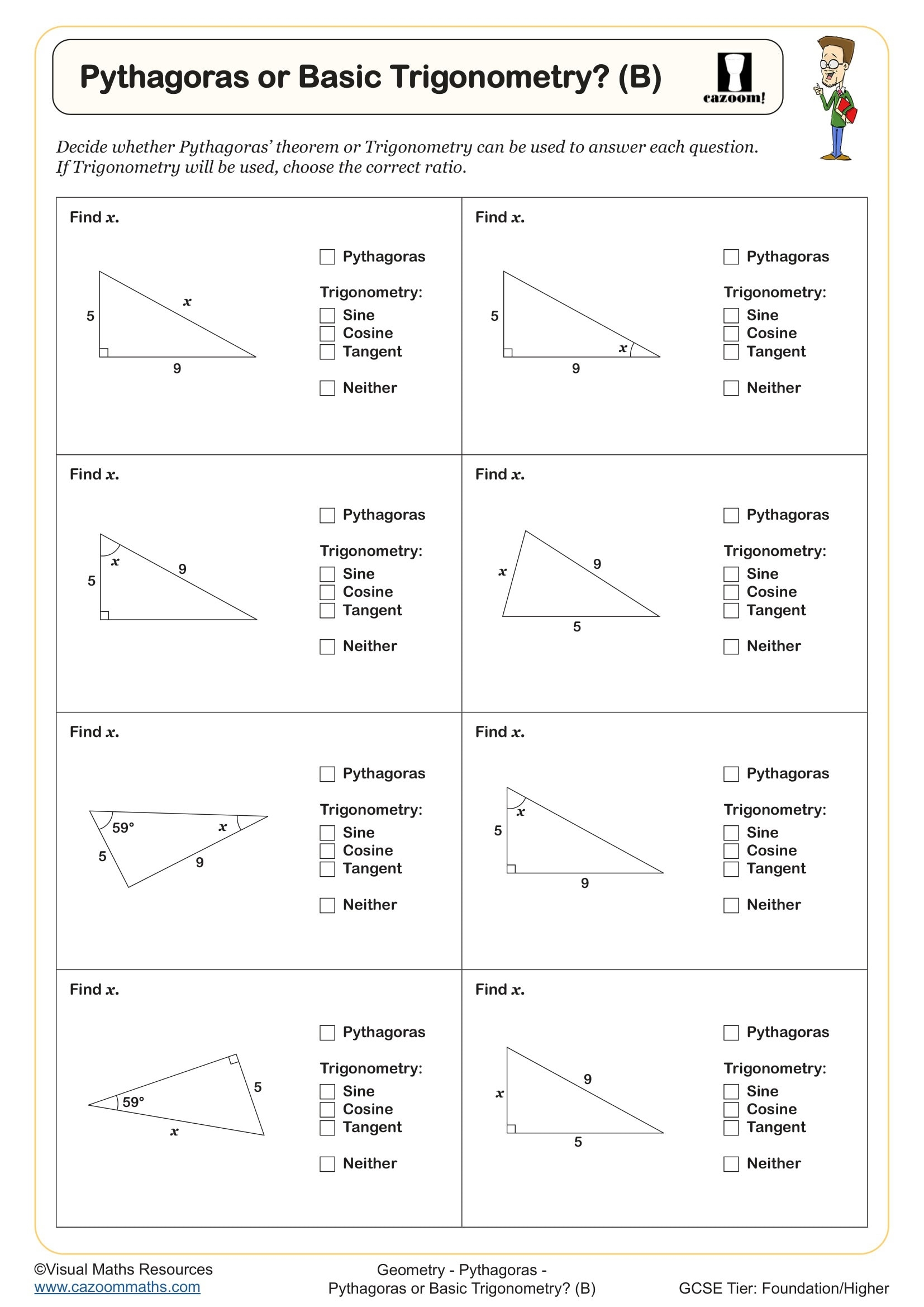 Pythagoras Or Trigonometry B Worksheet Printable PDF For Year 10 And Year 11 Geometry Worksheet Pythagoras Or Trigonometry B Worksheet Printable PDF For Year 10 And Year 11 Geometry Worksheet