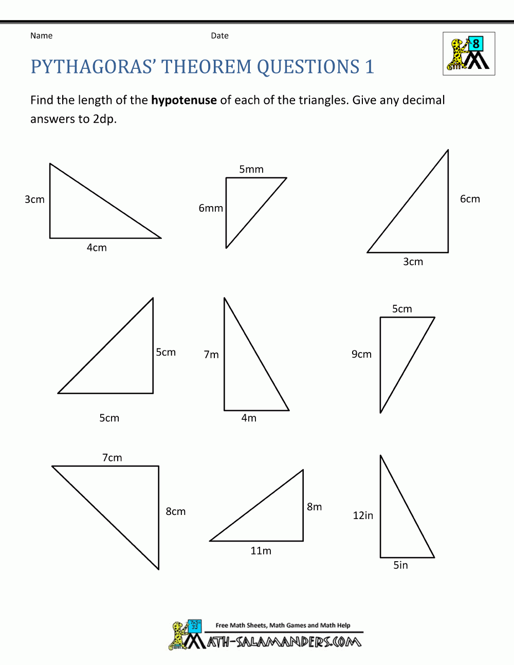 Pythagoras Theorem Questions