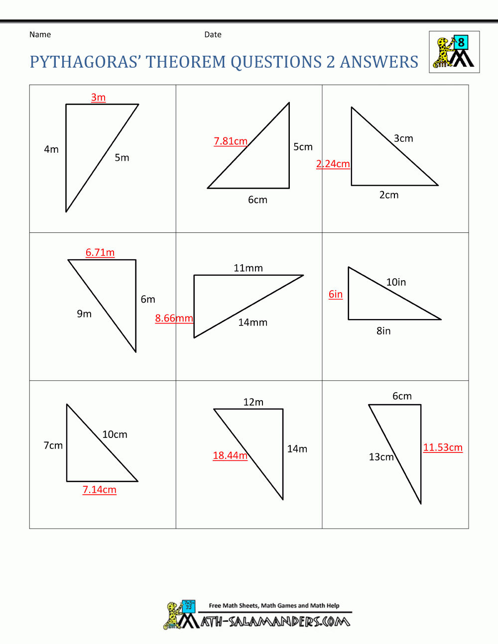 Pythagoras Theorem Questions