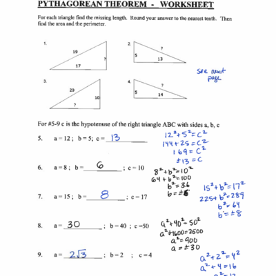 Pythagorean Theorem Worksheet Answer Key For Classwork Studocu