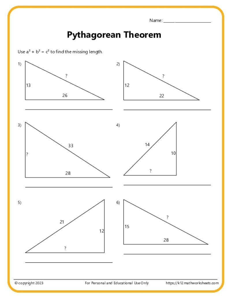 pythagorean theorem worksheet answer key