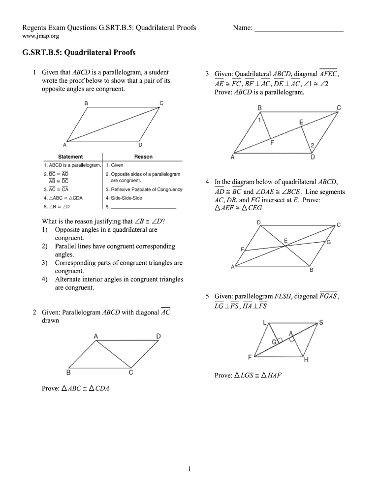 Quadrilateral Proofs Worksheet With Answers Fill Out Sign Online DocHub