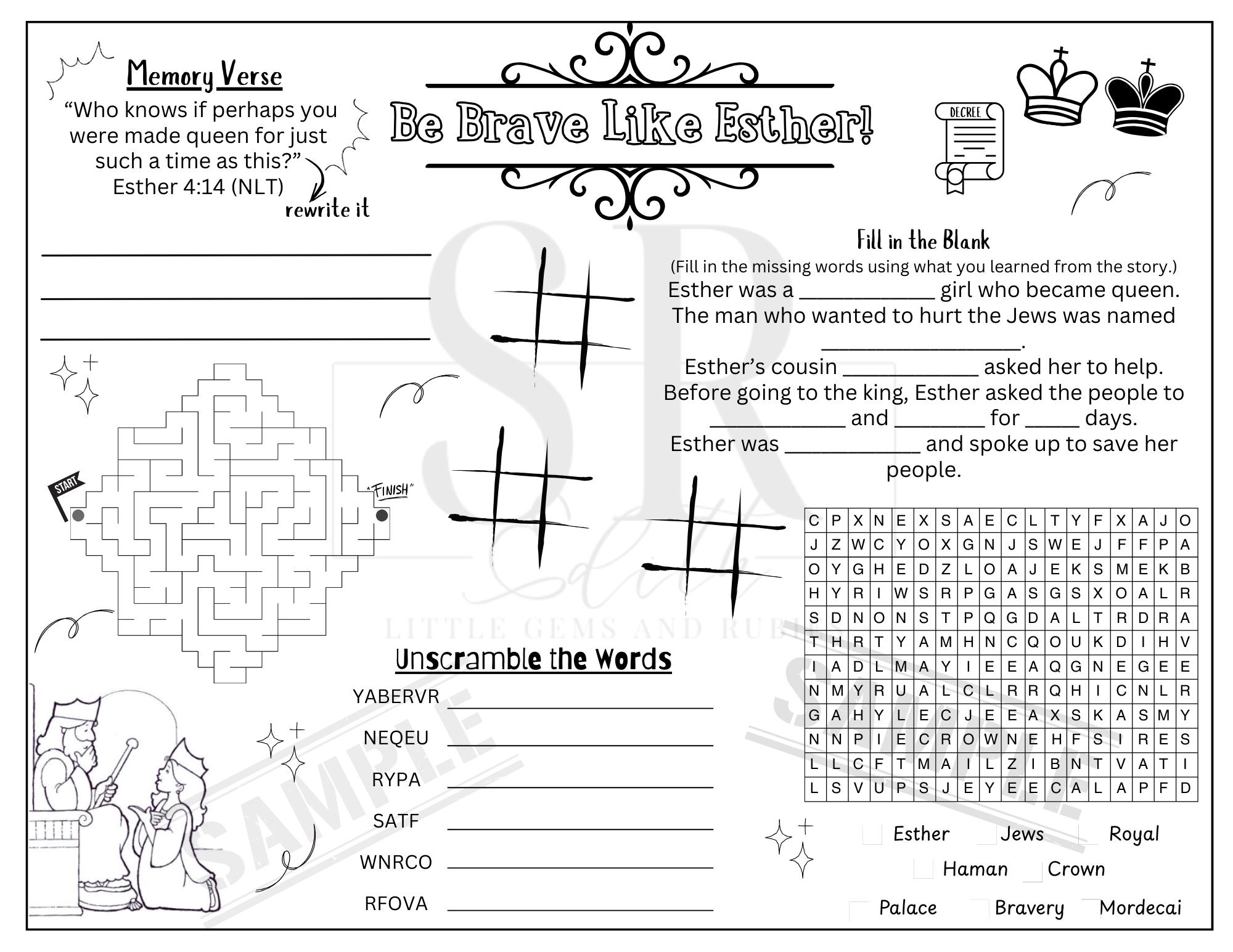 Queen Esther Sunday School Worksheet Bravery Lesson PDF Etsy Queen Esther Sunday School Worksheet Bravery Lesson PDF Etsy