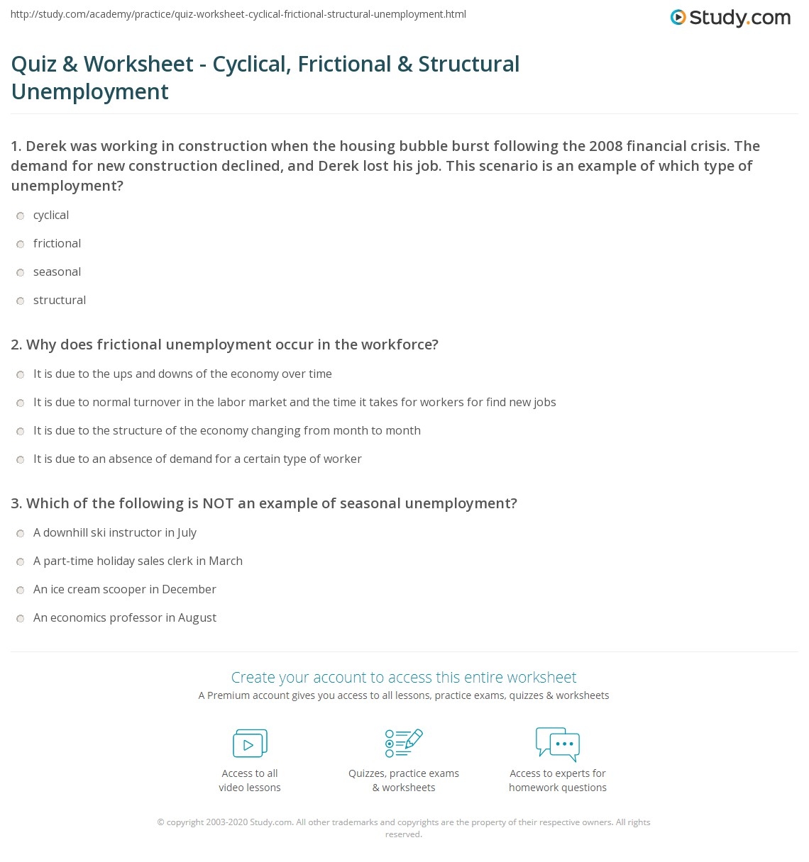 types of unemployment worksheet answer key