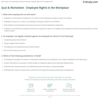 Quiz Worksheet Employee Rights In The Workplace Study