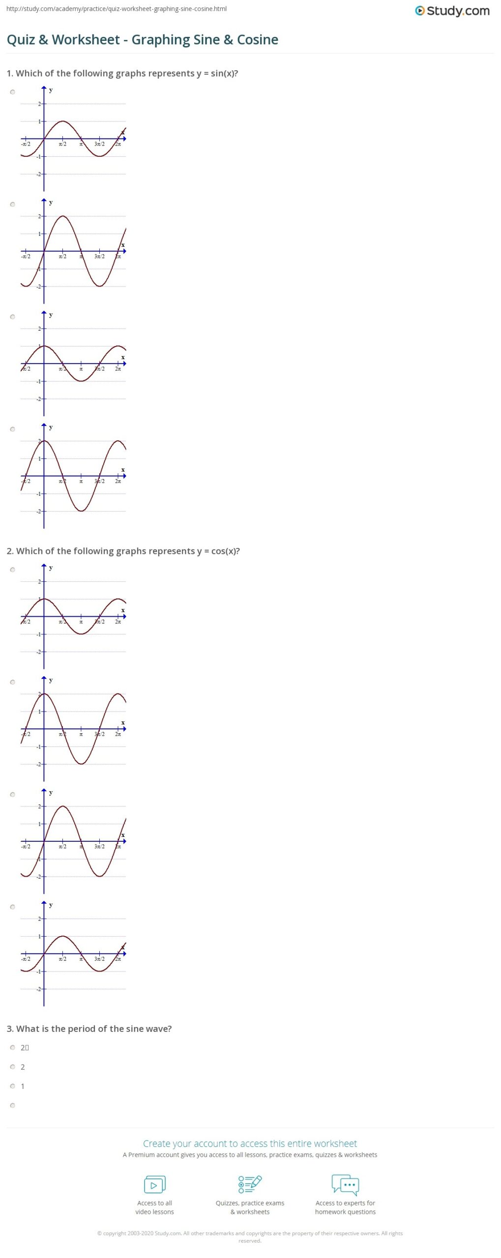 Quiz Worksheet Graphing Sine Cosine Study