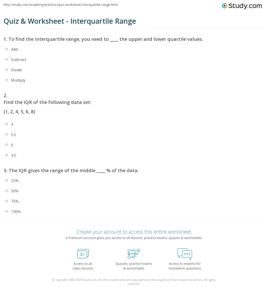 2.5 worksheet iqr outliers answers
