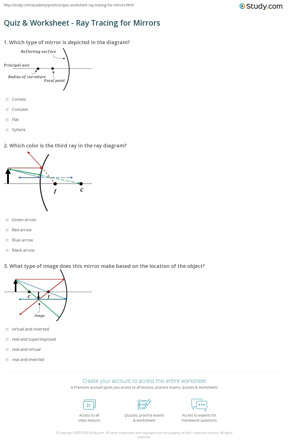 Quiz Worksheet Ray Tracing For Mirrors Study Quiz Worksheet Ray Tracing For Mirrors Study