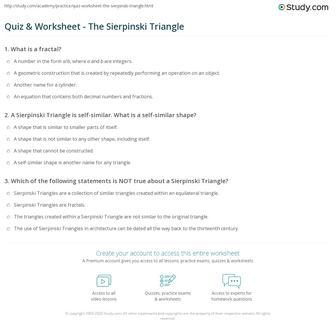 Quiz Worksheet The Sierpinski Triangle Study Quiz Worksheet The Sierpinski Triangle Study