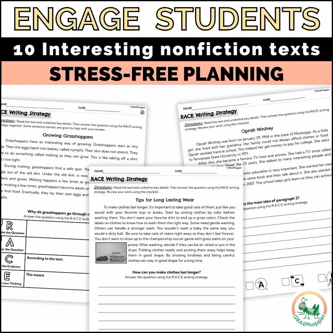 RACE Writing Strategy Foundations Anchor Charts Passages Activities GRASPhopper Learning