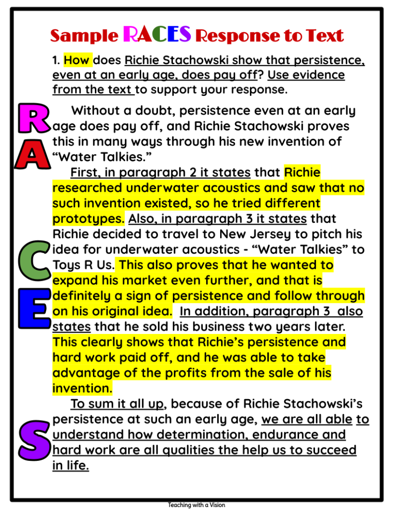 RACES Writing Strategy 1 Powerful Solutions For Text Dependent Questions