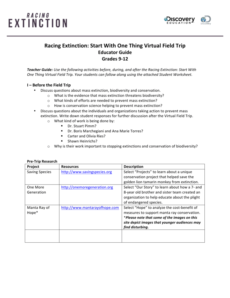 Racing Extinction Educator Guide Biodiversity Conservation