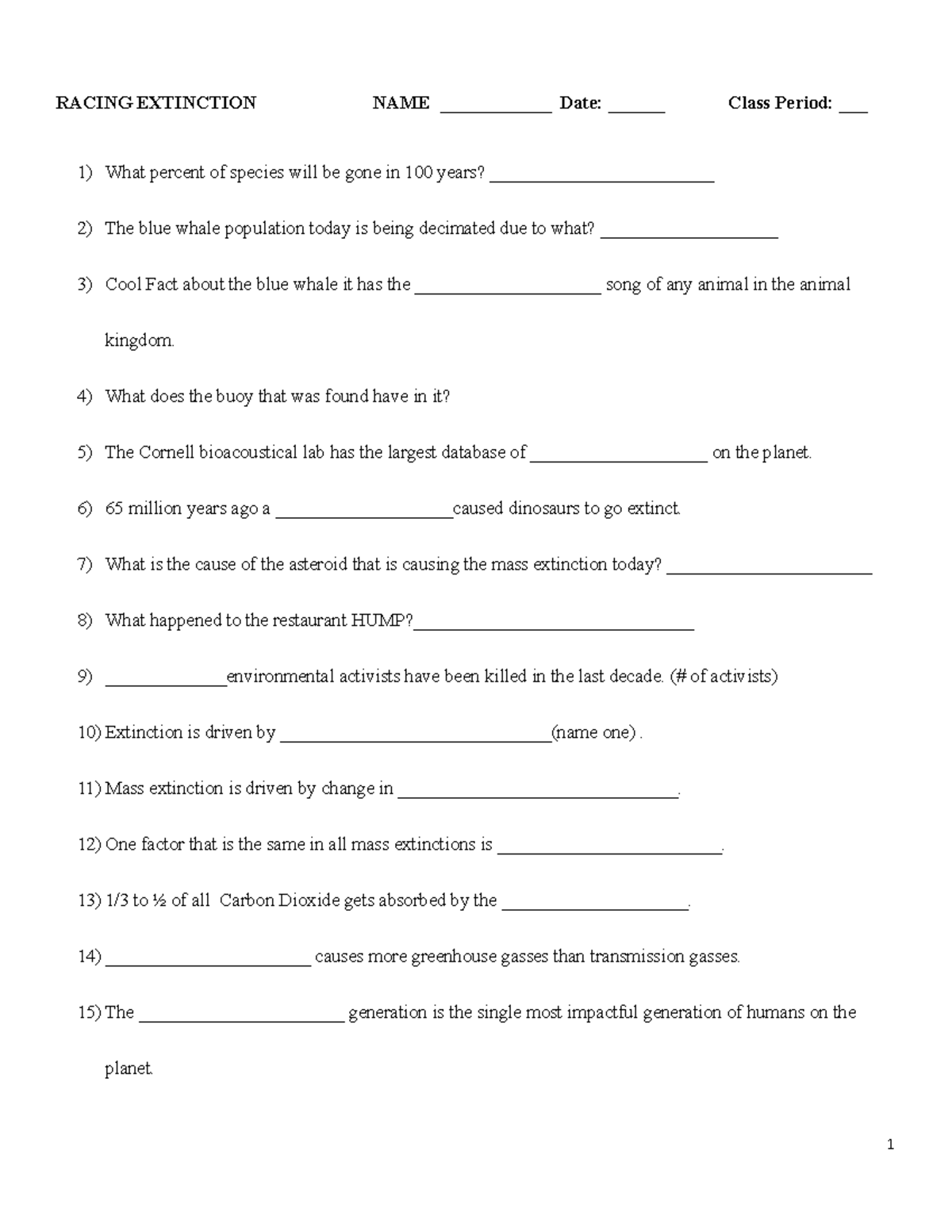 Racing Extinction Reflection Questions And Insights Studocu