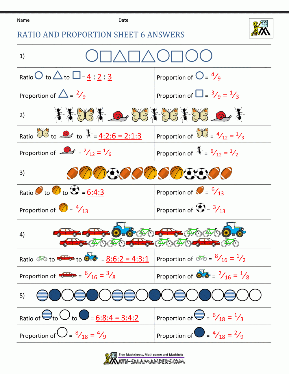 Ratio And Proportion Worksheet