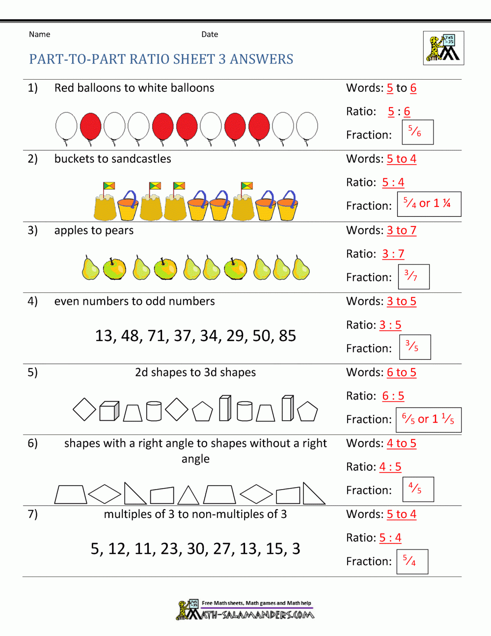Ratio Part To Part Worksheet