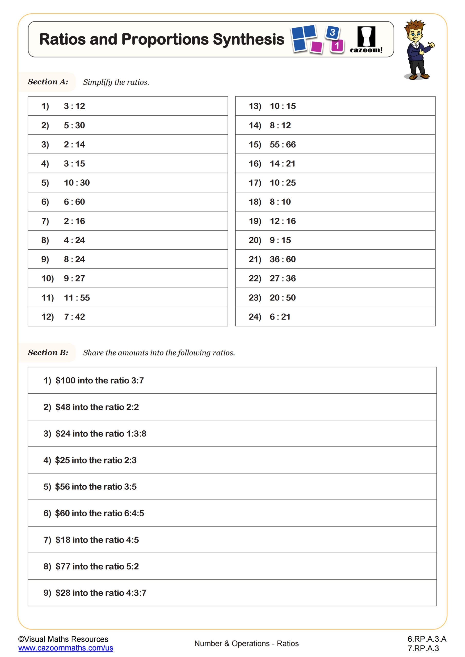 Ratios And Proportions Synthesis Worksheet Fun And Engaging 6th Grade PDF Worksheets Cazoom Math