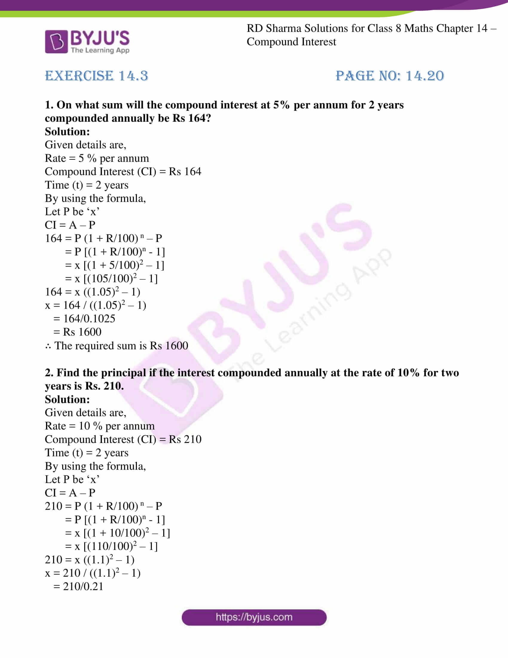 RD Sharma Solutions For Class 8 Maths Chapter 14 Compound Interest RD Sharma Solutions For Class 8 Maths Chapter 14 Compound Interest