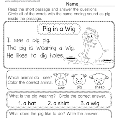 Reading Worksheet For Kids Free Printable Digital PDF