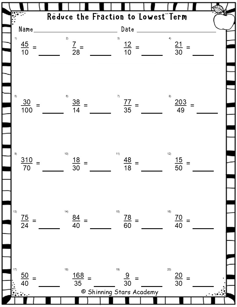 Reduce The Fraction To Lowest Terms Simplifying Fractions Easy Level Worksheets Printable Math Teaching Resources Reduce The Fraction To Lowest Terms Simplifying Fractions Easy Level Worksheets Printable Math Teaching Resources