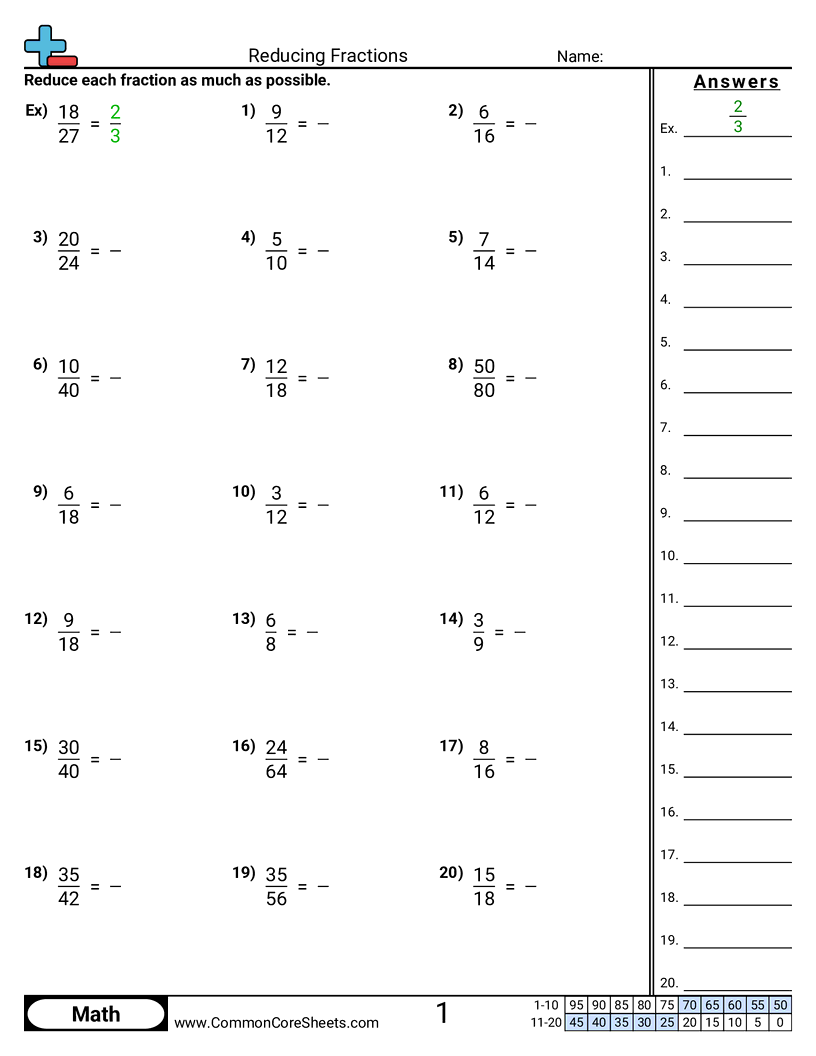 Reducing Fractions Worksheet Download Reducing Fractions Worksheet Download