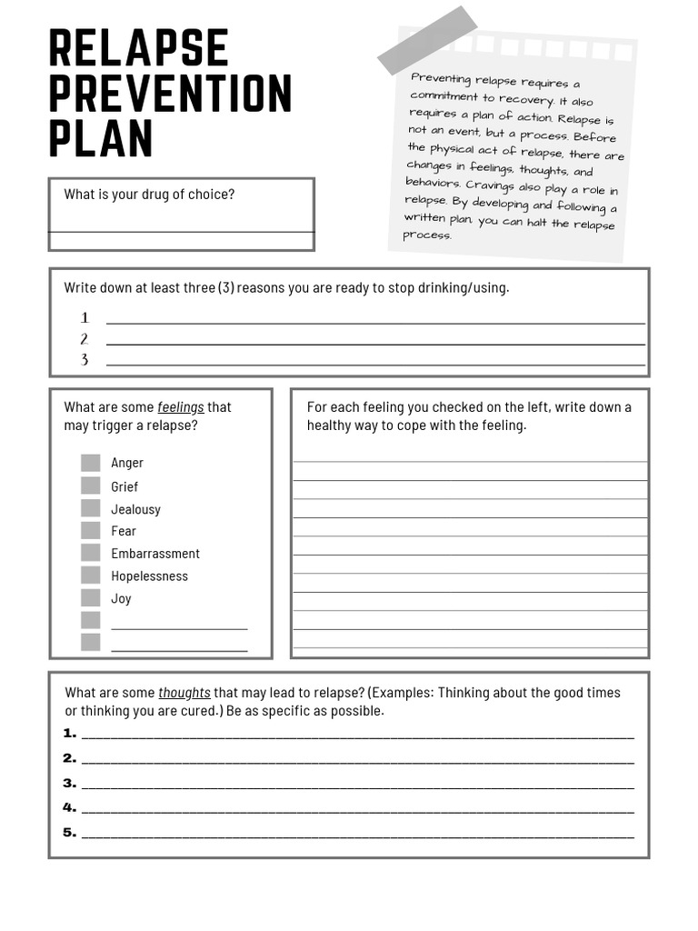 Relapse Prevention Plan 1 PDF Relapse Twelve Step Program Worksheets Library