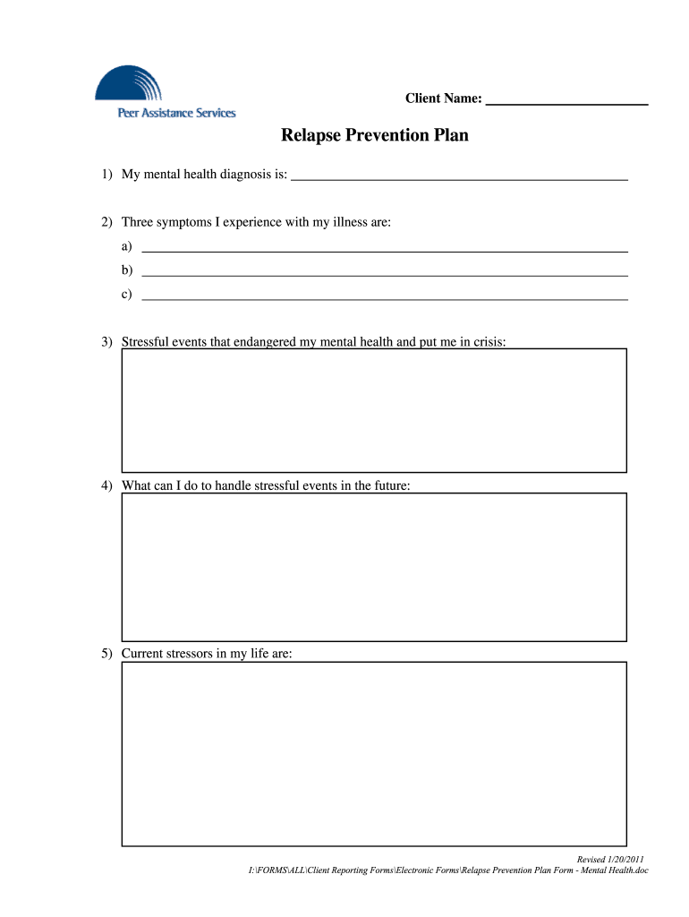 Relapse Prevention Worksheets Fill Out Sign Online DocHub
