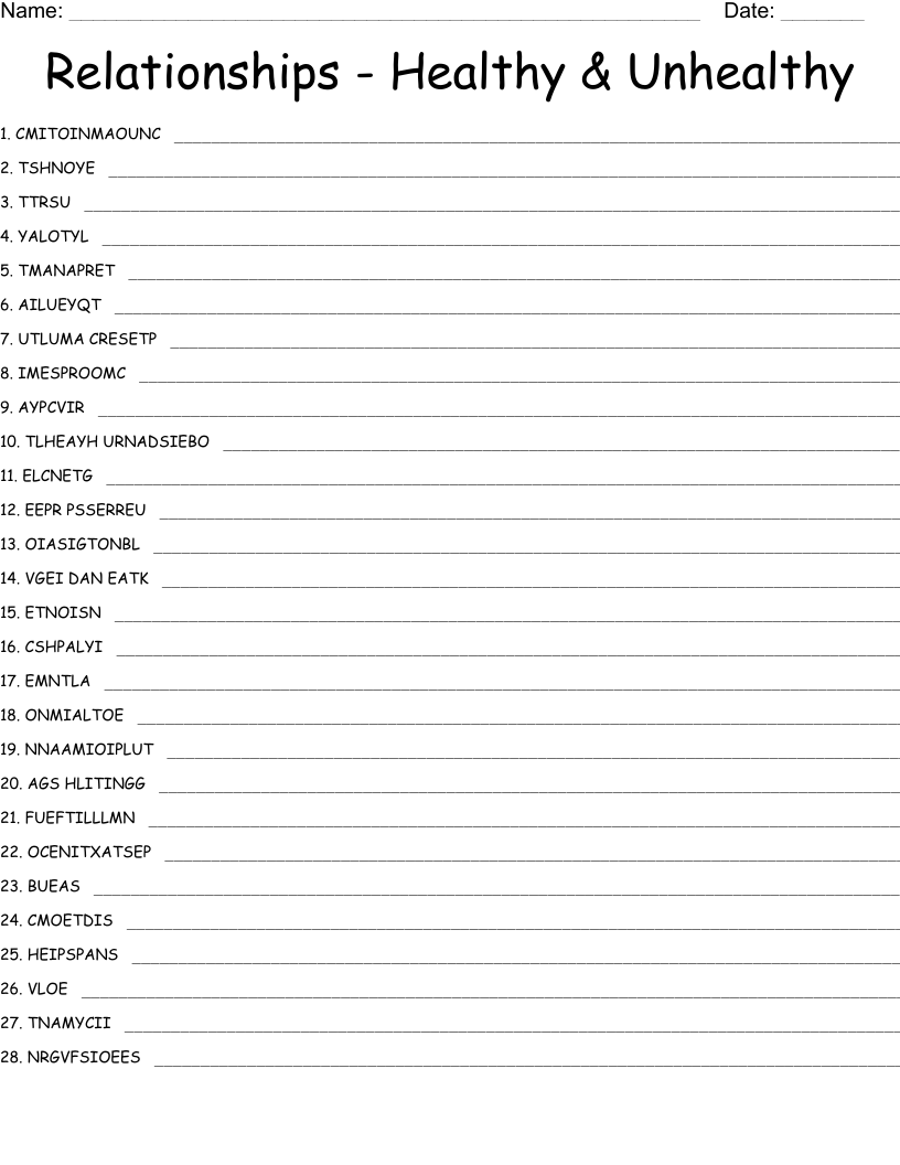 Relationships Healthy Unhealthy Word Scramble WordMint