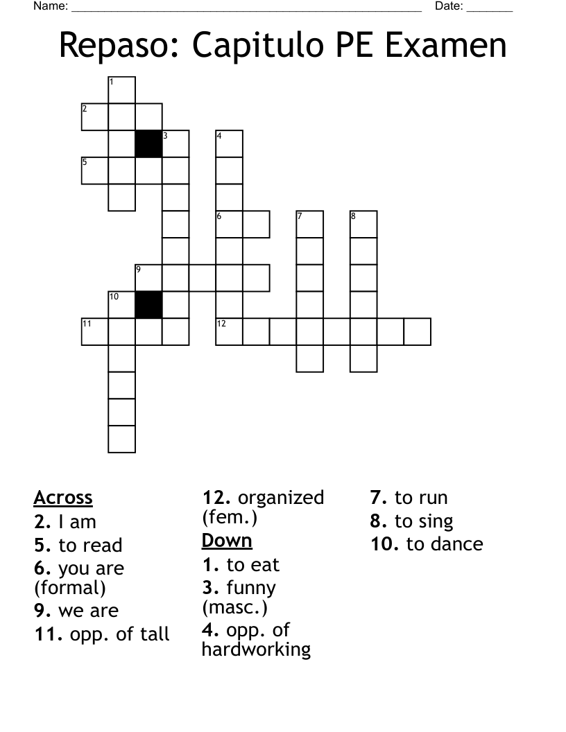 Repaso Capitulo PE Examen Crossword WordMint