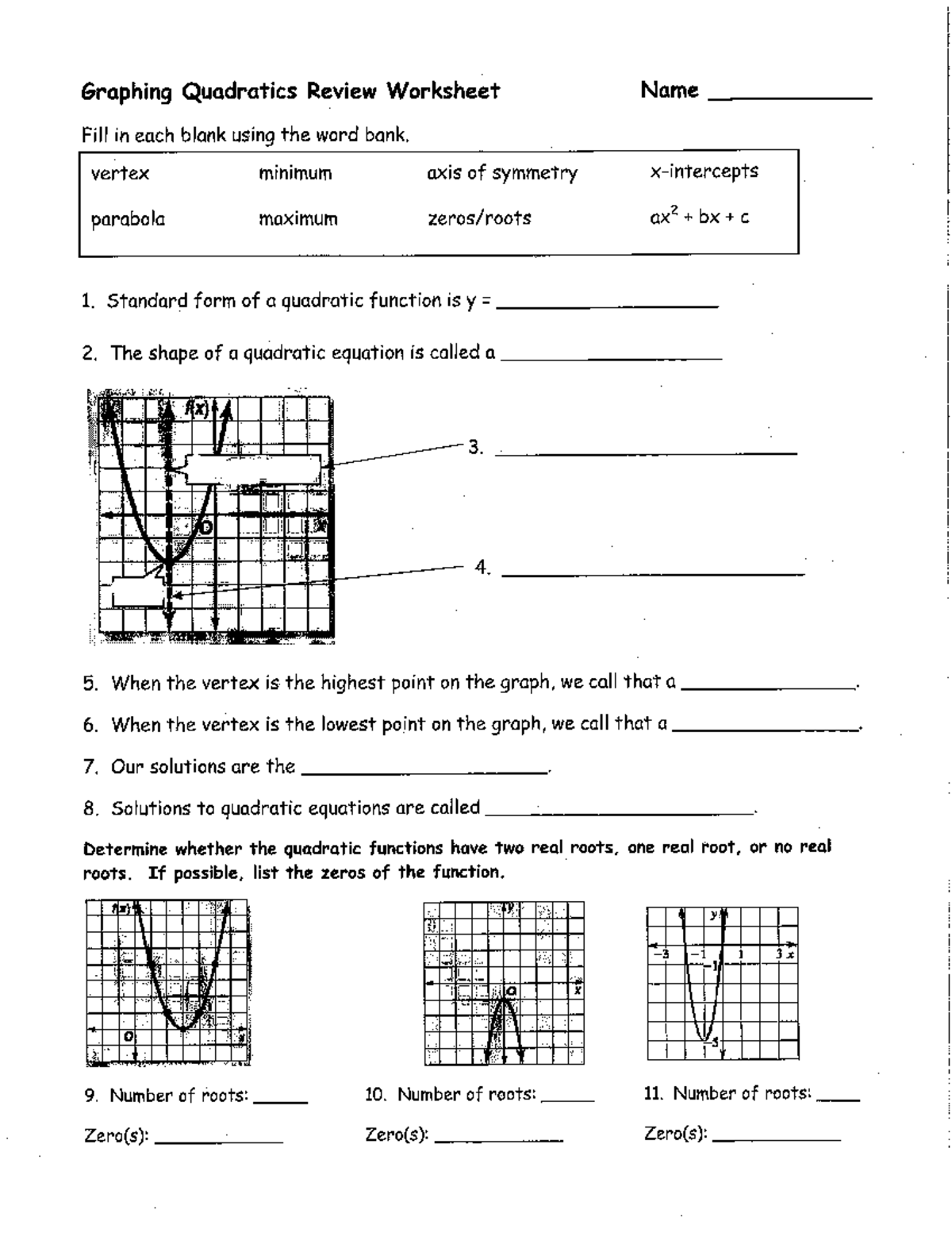 Review Of Quadratics Day 2 Assignment Graphing And Concepts Studocu Review Of Quadratics Day 2 Assignment Graphing And Concepts Studocu
