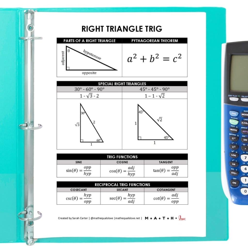 Right Triangle Trig Formula Sheet Math Love Right Triangle Trig Formula Sheet Math Love