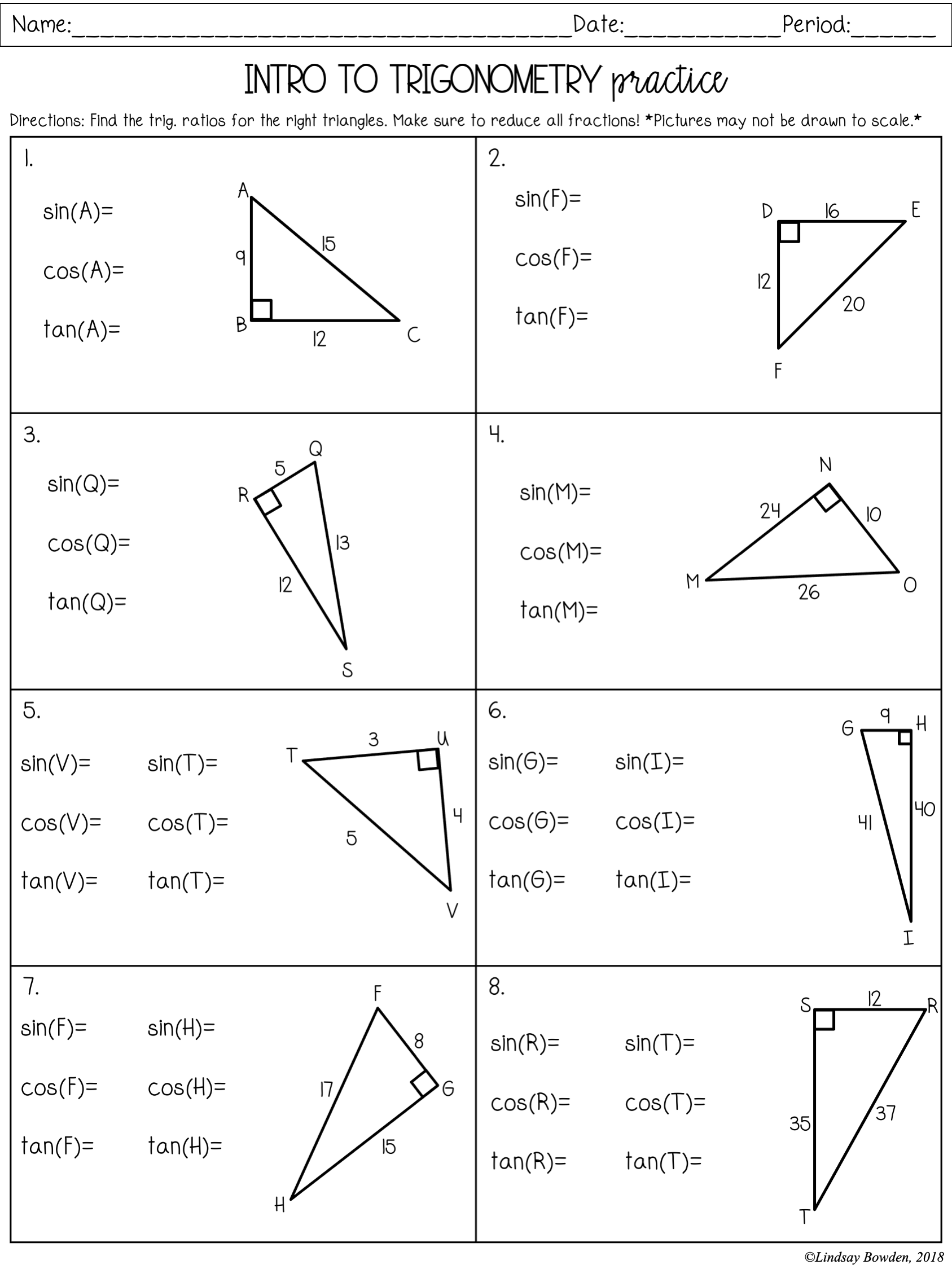 Right Triangle Trigonometry Notes And Worksheets Lindsay Bowden Worksheets Library