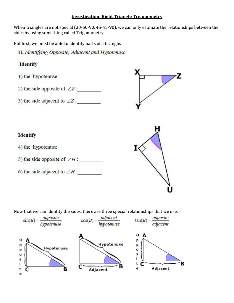 Right Triangle Trigonometry Worksheet Right Triangle Trigonometry Worksheet