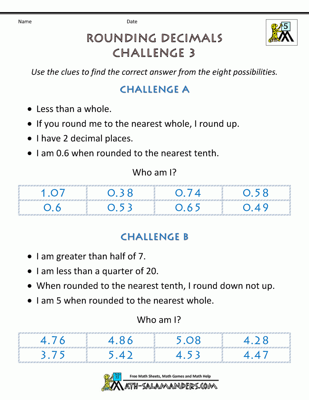Rounding Decimals Worksheet Challenges