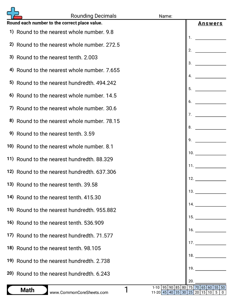 rounding decimals worksheet pdf