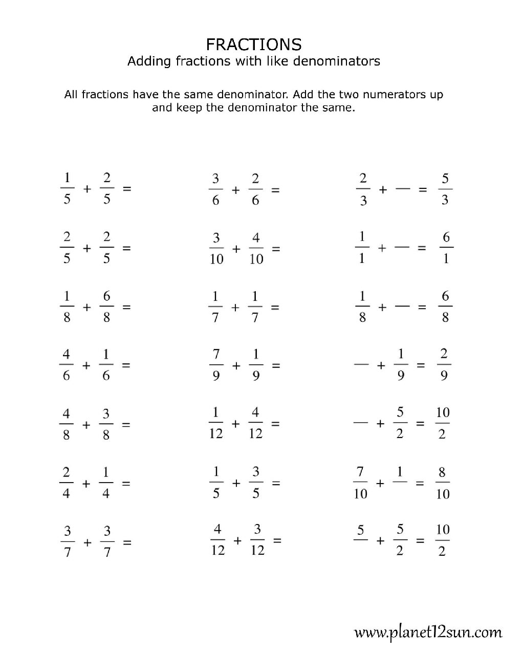 Rules Fraction Operations Planet12sun