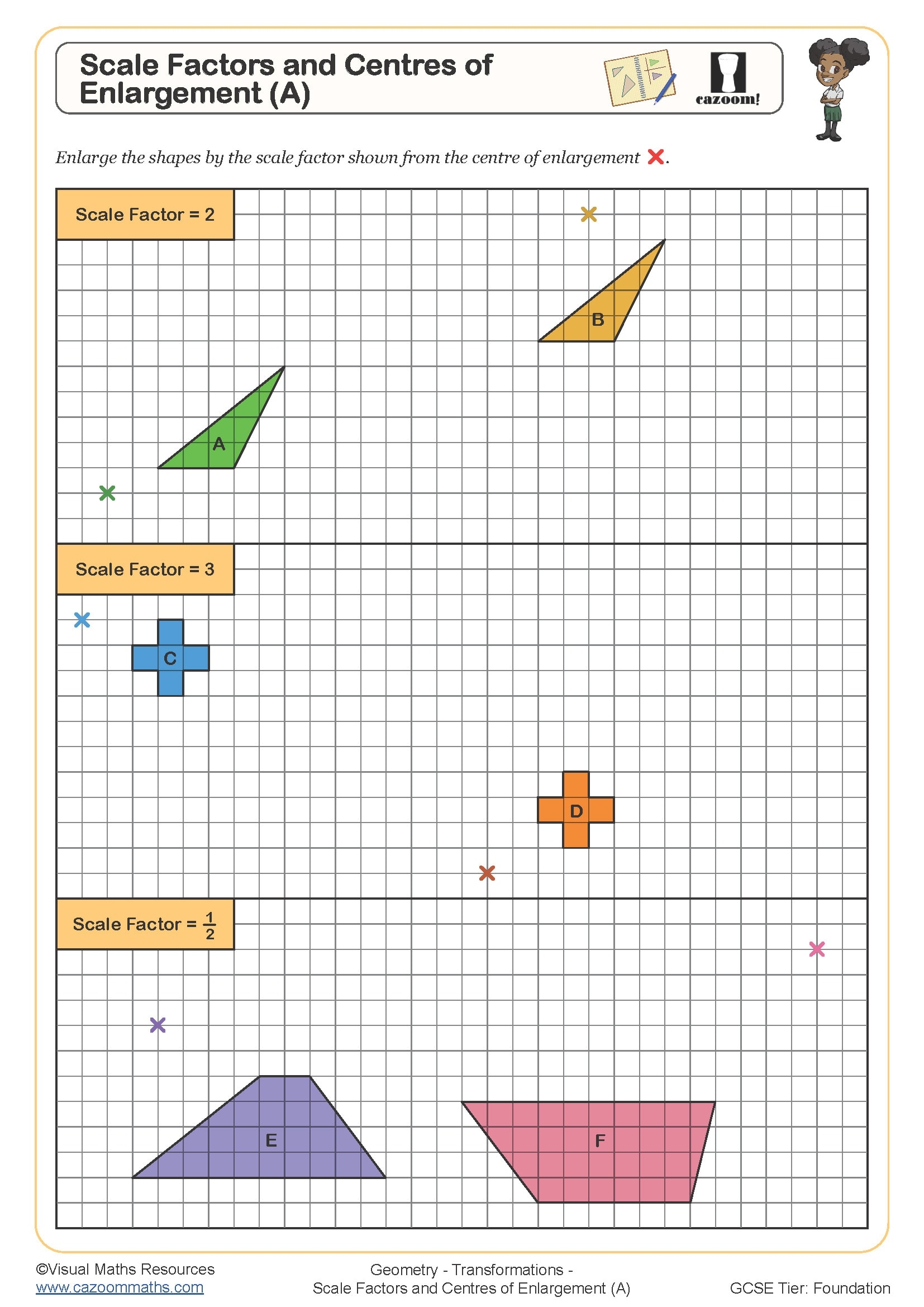 Scale Factors And Centres Of Enlargement A Worksheet Cazoom Maths Worksheets