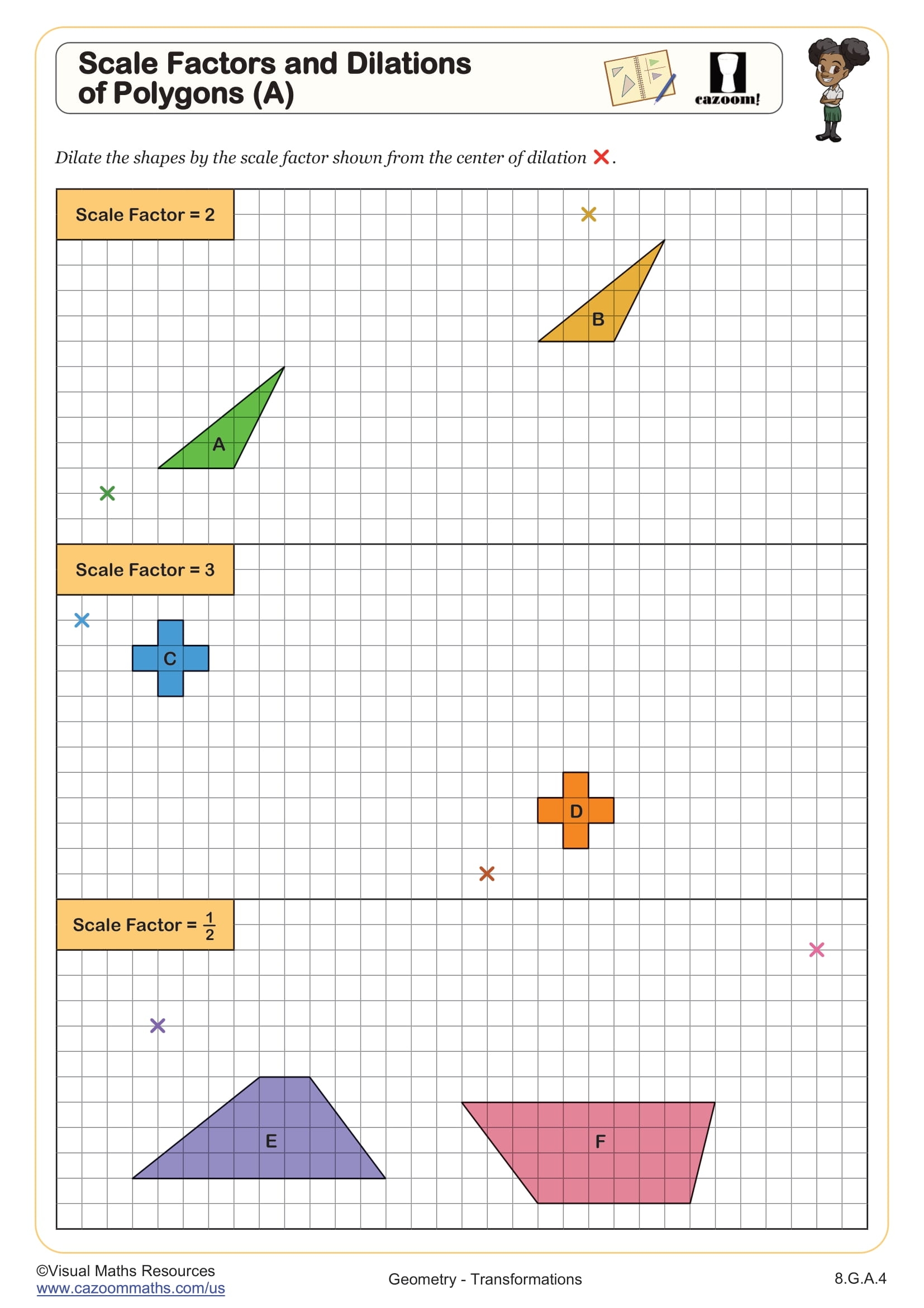 Scale Factors And Dilations Of Polygons A Worksheet 8th Grade PDF Worksheets Cazoom Math Scale Factors And Dilations Of Polygons A Worksheet 8th Grade PDF Worksheets Cazoom Math