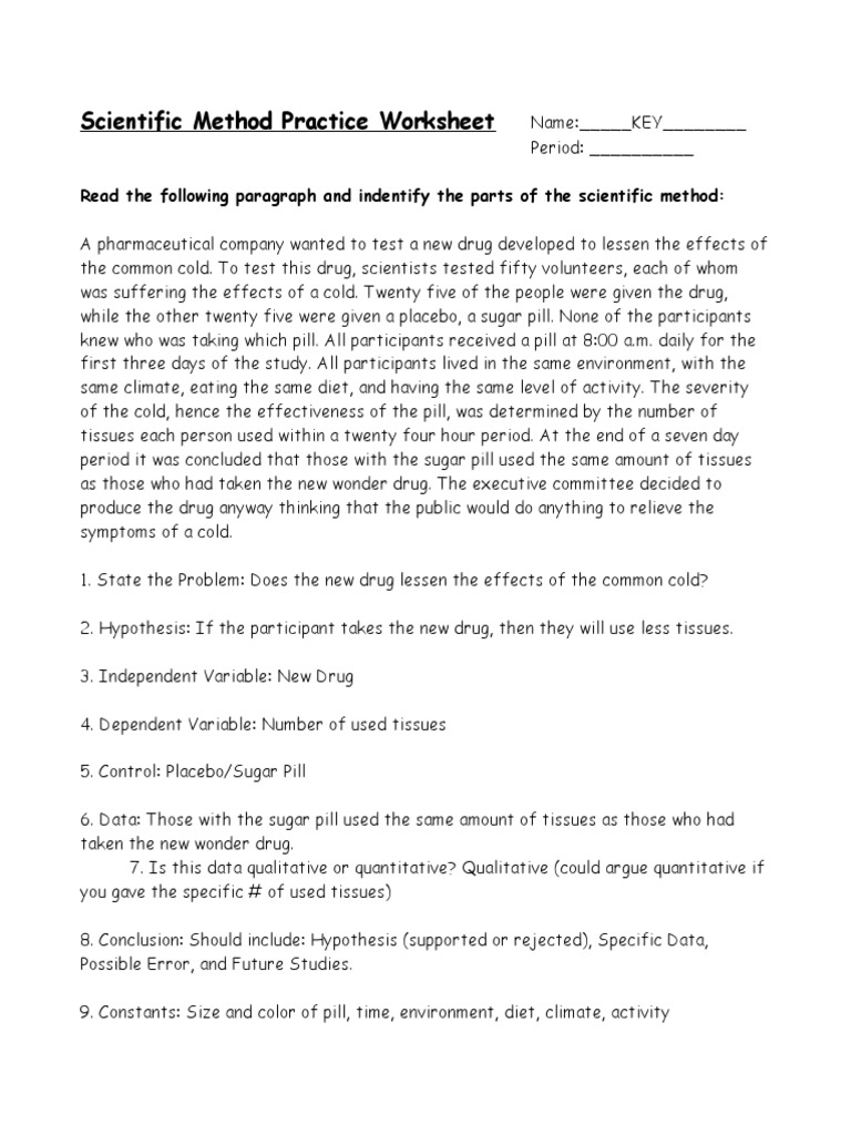 Scientific Method Practice Worksheet Key PDF Placebo Worksheets Library Scientific Method Practice Worksheet Key PDF Placebo Worksheets Library