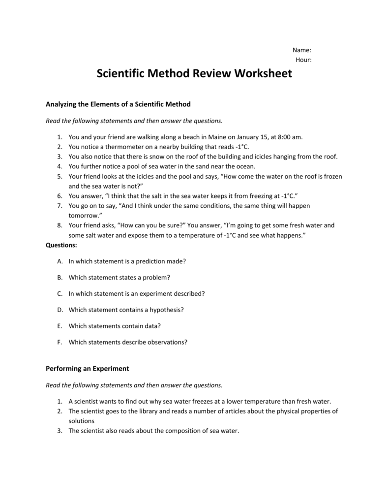 Scientific Method Review Worksheet Scientific Method Review Worksheet