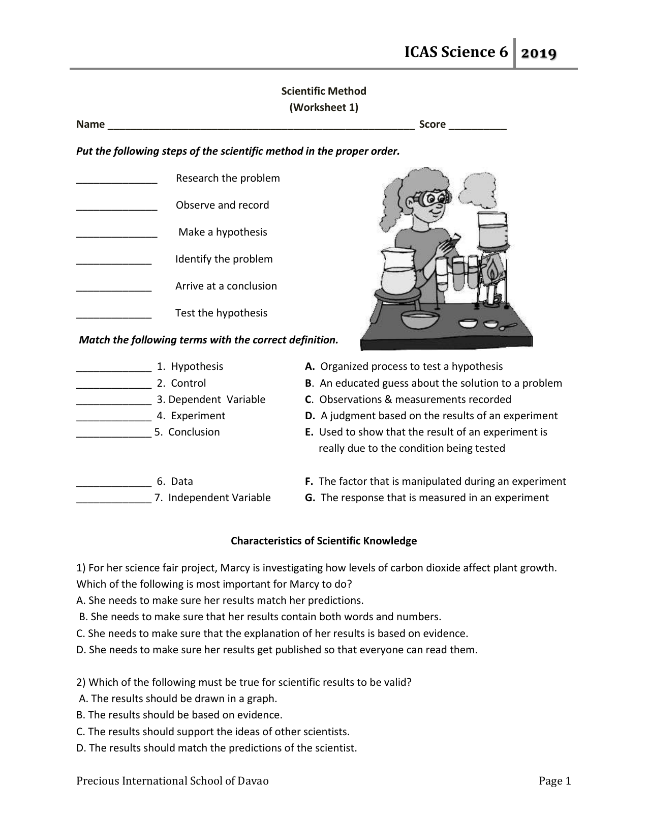 Scientific Method Worksheet For Grade 6