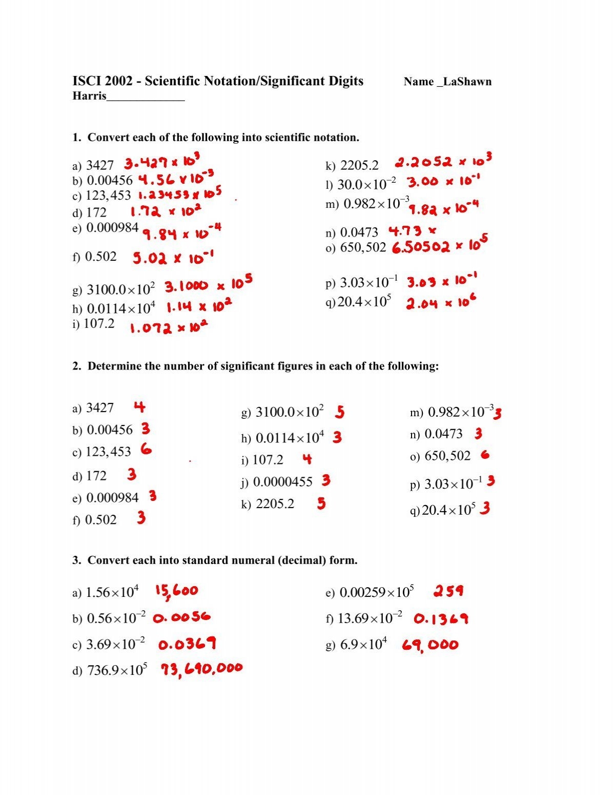 Scientific Notation Significant Digits Worksheet 1