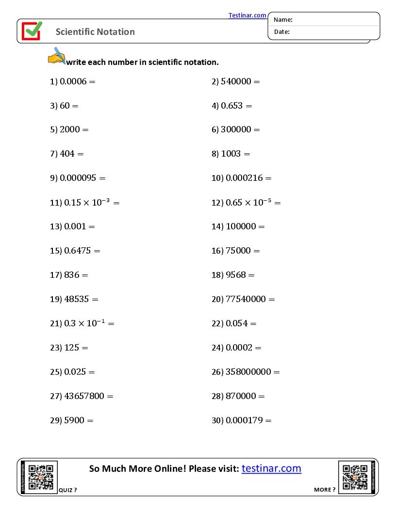 Scientific Notation Worksheets Scientific Notation Worksheets