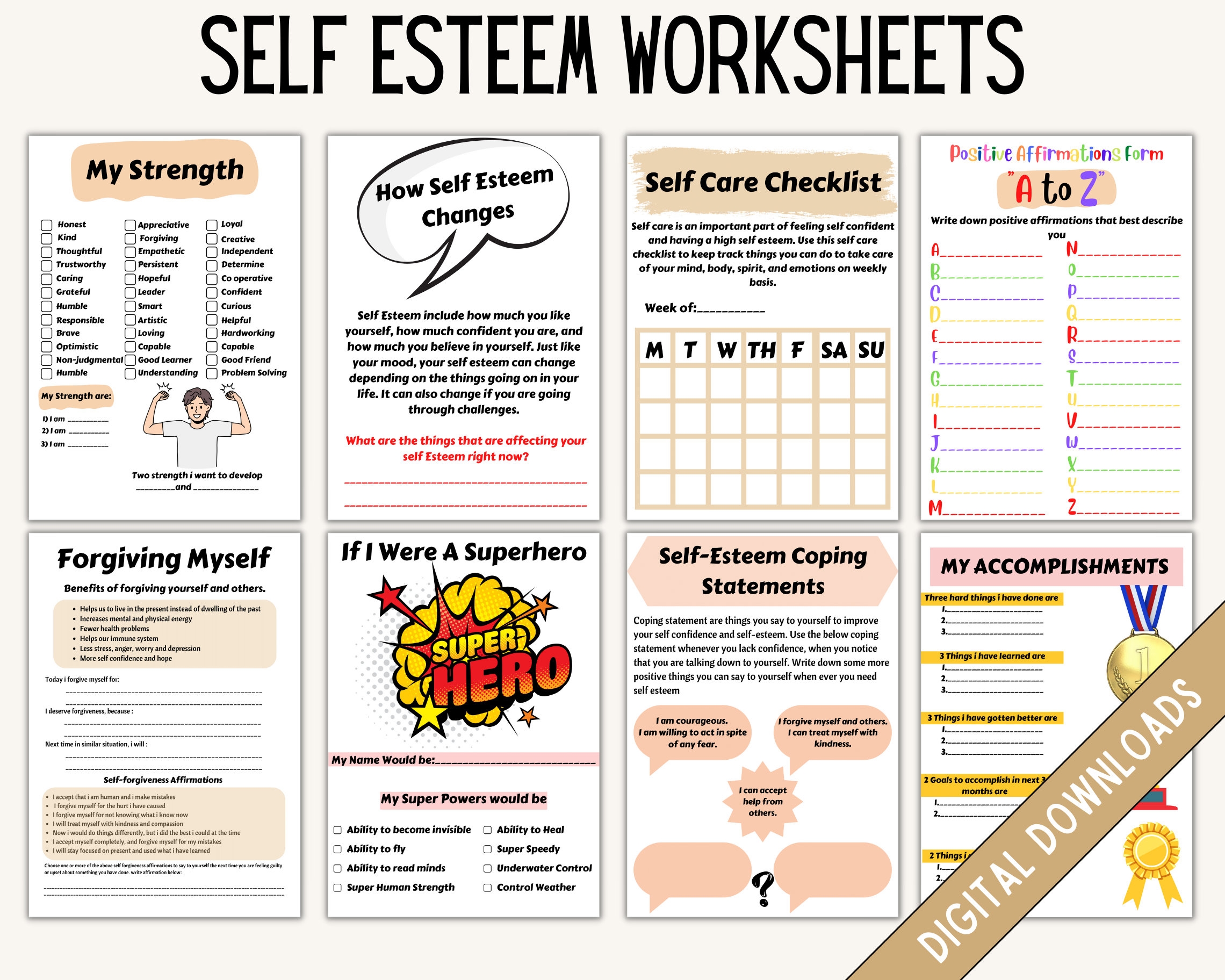 Self Esteem Workbook CBT DBT Therapy Worksheets PDF Etsy