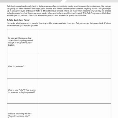 Self Forgiveness Worksheet Editable Fillable Printable PDF TherapyByPro